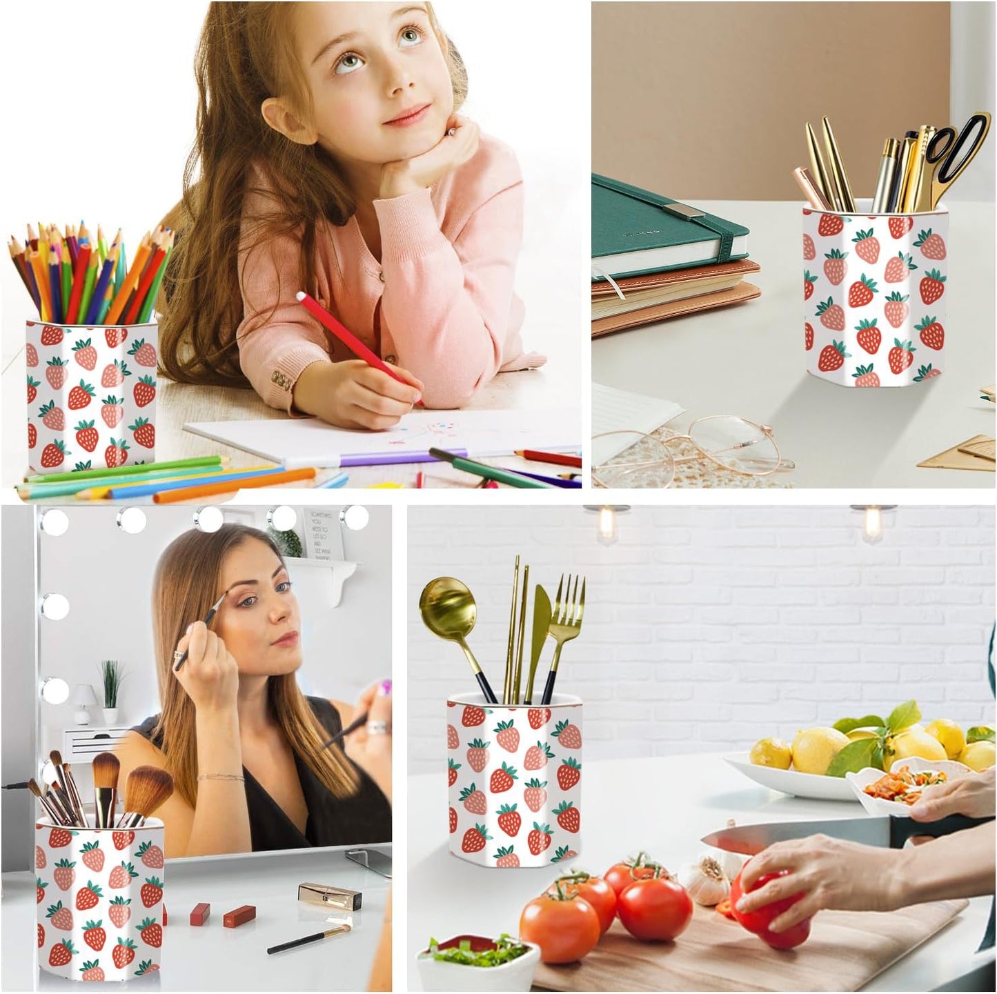 WAVEYU Ceramic Pen Holder for Desk Cute, Pencil Cup Pot Desk Organizer, Makeup Brush Holder for Women, Men, Kids, Desk Marble Decor for Office, Classroom, Home, Gray Golden