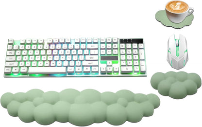 Ergonomic Keyboard Wrist Rest, PU Leather Memory Foam Cloud Wrist Rest for Computer Keyboard, Mouse Wrist Rest and Keyboard Pad for Gaming, Office, Computer, Laptop, Typing Pain Relief, Pastel Pink