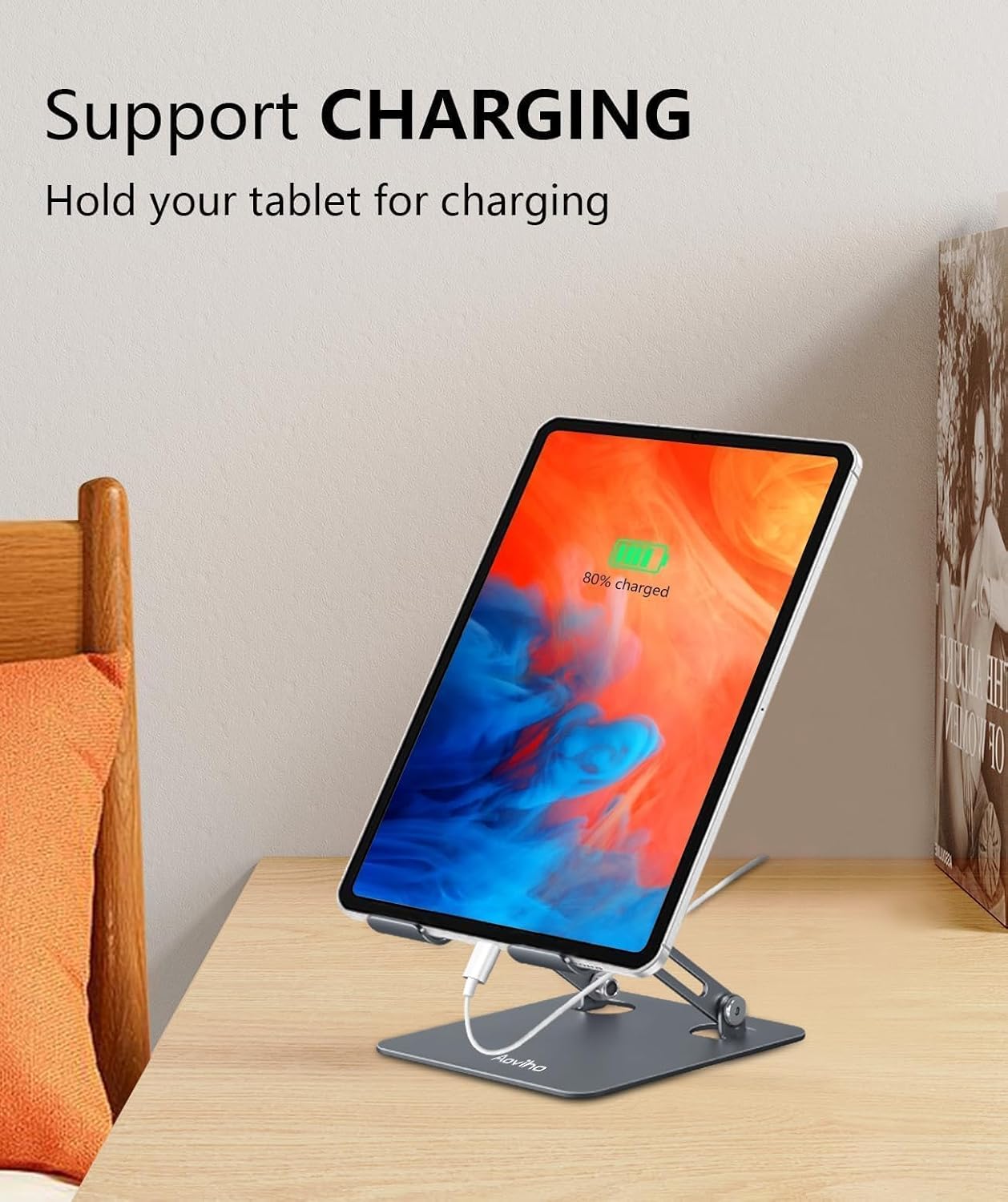 Aoviho Tablet Stand Holder for Desk, Adjustable Desktop Tablet Holder, Foldable Aluminum Tablet Mount for iPad pro 12.9, iPad Air Mini, Samsung Galaxy Tabs Z Fold Kindle Fire 4-12 inch Purple