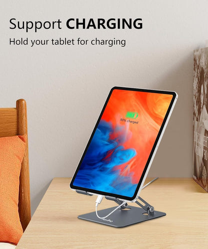 Aoviho Tablet Stand Holder for Desk, Adjustable Desktop Tablet Holder, Foldable Aluminum Tablet Mount for iPad pro 12.9, iPad Air Mini, Samsung Galaxy Tabs Z Fold Kindle Fire 4-12 inch Purple