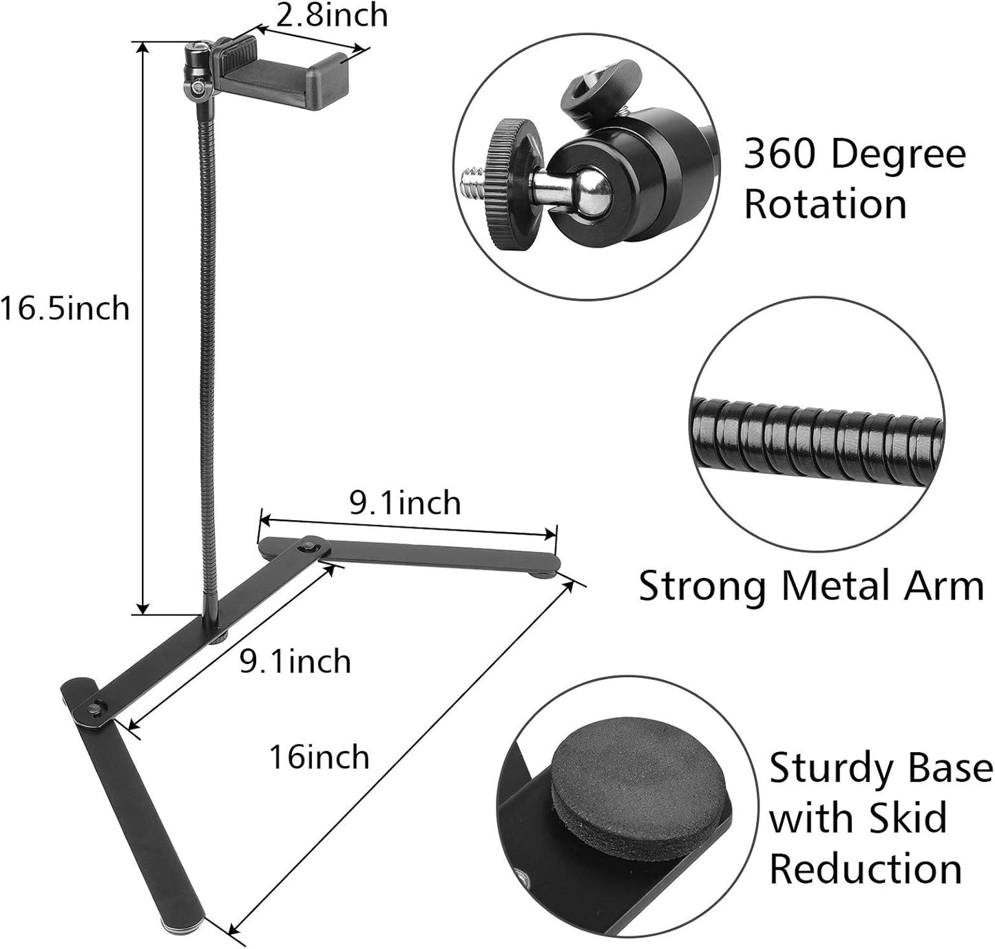 Overhead Video Stand Phone Holder Articulating Arm Phone Mount Table Top ChromLives Scissor Boom Arm Articulating Phone Stand Tablet Phone Holder for Streaming Phone Baking Crafting