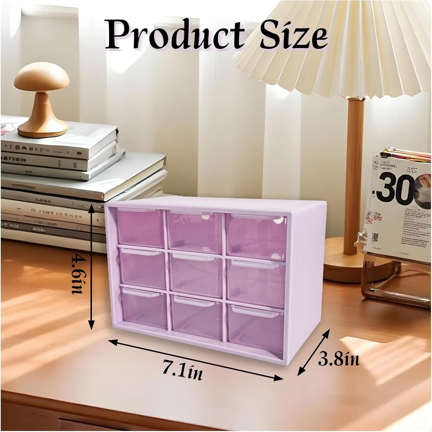 Small Drawer Organizer for Desk, 7.1" x 3.8" x 4.6" Mini Desktop Drawer Organizer with 9 Clear Drawers, Compact Craft & Office Supplies Organizer for Home School (Pink)