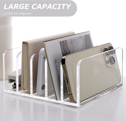 SANRUI Acrylic File Mail Desktop Organizer Sorters,3 Compartments Laddered Clear Desk Letter Organizer Office Document Sorter,Multifunction Envelope Folder Racks Holders for Office,Home, School