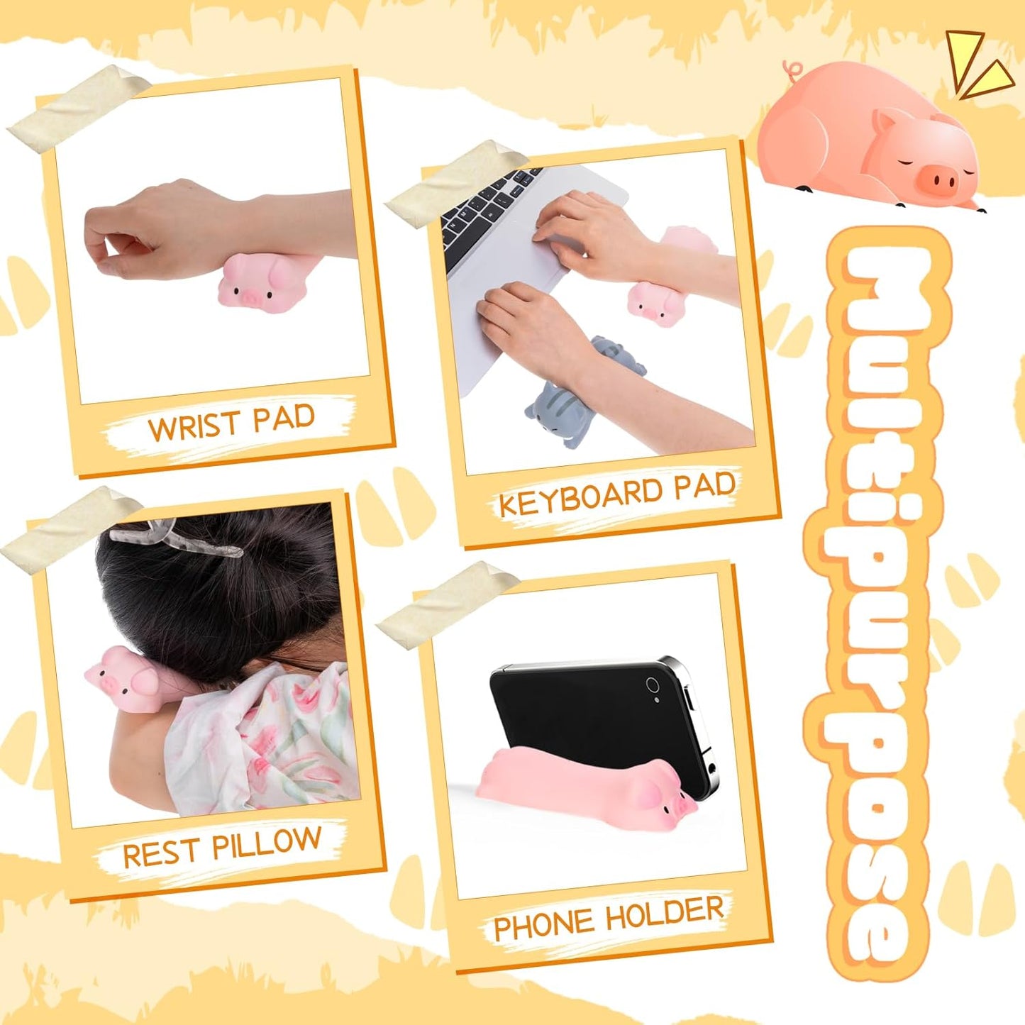 3 Pcs Cute Wrist Rest Support for Mouse Keyboard Computer Kawaii Mouse Pad Cat Pig Dog Animal Design Computer Arm Rest Cushion Mat for Laptop Desk Office Supplies