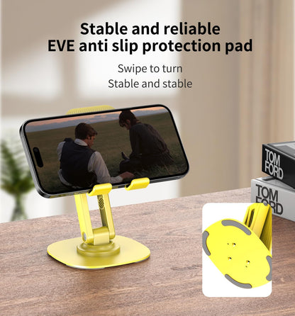 360° Rotating Cell Phone Stand for Desk, Adjustable & Foldable Phone Holder, Aluminum Desktop Phone Stand with Anti-Slip Base, Compatible with iPhone, iPad, Android Phones, K69-Black