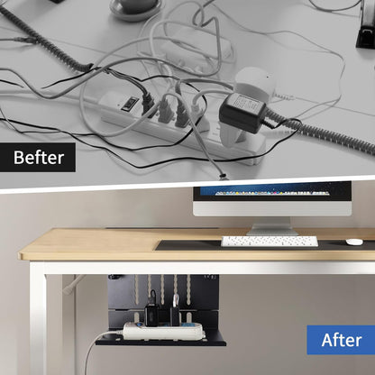 LUKETURE Desk Side Storage, Laptop Holder with Cable Management Tray, 2 in 1 Steel Under Desk Laptop Mount, Table Organization, Space Saving Table Accessories for Office and Home (Black)