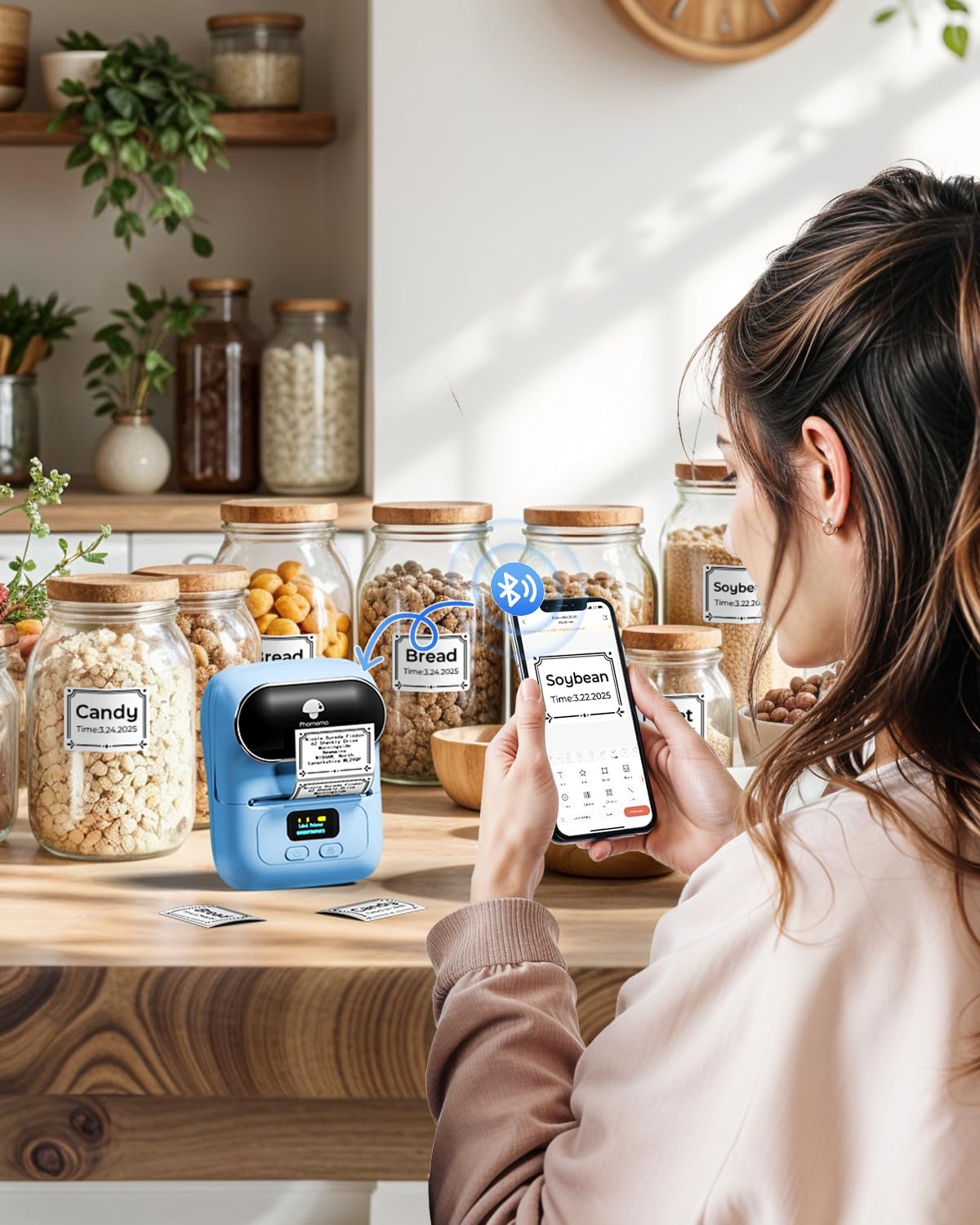 Phomemo M110 Label Makers - Barcode Label Printer Bluetooth Label Maker Portable Thermal Printer for Small Business, Address, Barcode, Logo, Clothing, Mailing, Sticker Printers for Phone & PC, Black