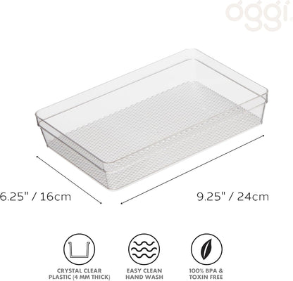 Oggi Set of 5 Clear Drawer Organizers - (1) 3x6.25, (2) 3x9.5, (2) 3x12.5 - Ideal for Organizing Kitchen Drawers, Office, Desk, Silverware, Kitchen Utensils, Cosmetics and Bathrooms