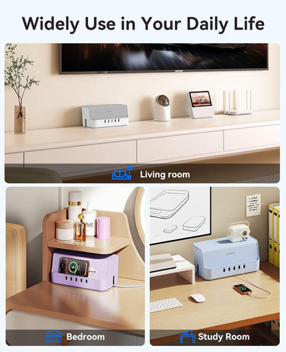 ORICO Cable Management Box with Phone Stand Lid, Large Cord Organizer Case for Hiding Power Strips & Surge Protectors, Heat Dissipation Desktop Wire Hider for Home, Office, School - PB02