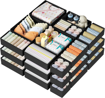 DIMJ Drawer Organizer Clothes - 20 Pack Closet Drawer Organizer Bins for Baby Clothes Storage, Fabric Dresser Organizer for Nursery Bedroom, Foldable Small Drawer Dividers for Underwear Socks