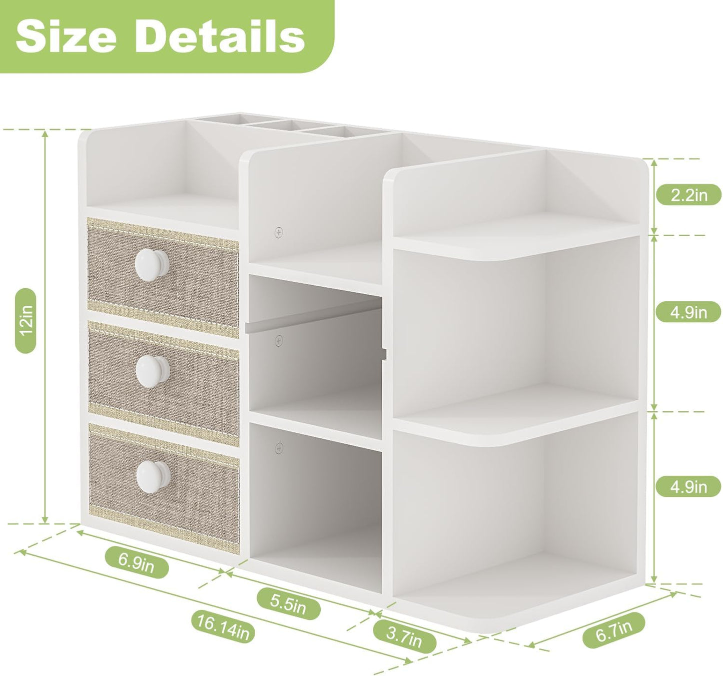 Large Makeup Organizer For Vanity, Large Capacity 3 Tiers Bamboo Bathroom Counter Organizers and Storage, Countertop Makeup Brush Holder, Nail Polish Perfume Stand with 3 Drawers and 10 Compartments