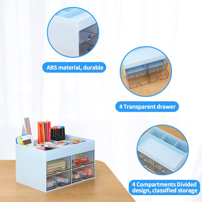 LETURE Desktop Organizer with Drawer, Accessories Stationary Organizer Desk Caddy, Pen/Pencil/Business Card/Sticky Note Tray/Paperclip Holder Storage Box (White)
