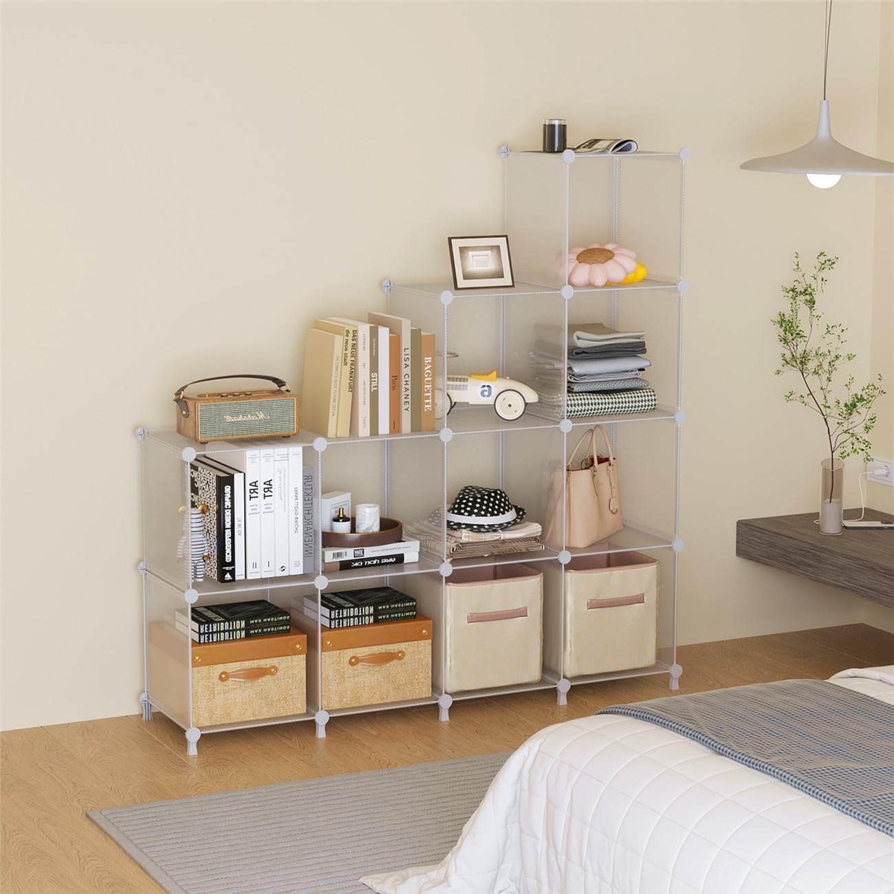 AWTATOS Cube Storage Organizer, 16 Cube Closet Organizer, Stackable Storage Cube Shelves, DIY Portable Closet Clothes Organizer Shelving for Bedroom, Closet, Wardrobe, Bathroom, White
