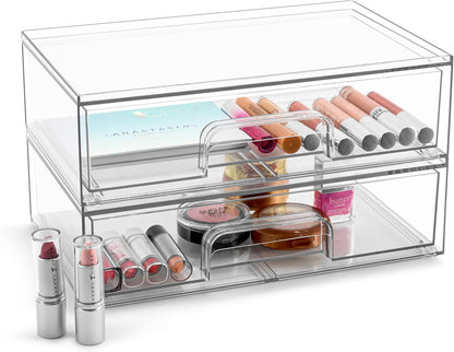 Sorbus Acrylic Storage Containers - 2 Pack, Stackable Storage Bins Set for Bathroom Organization - Clear Acrylic Drawer Organizers - Makeup Case Pull-Out Drawers (7.6’’ Tall)