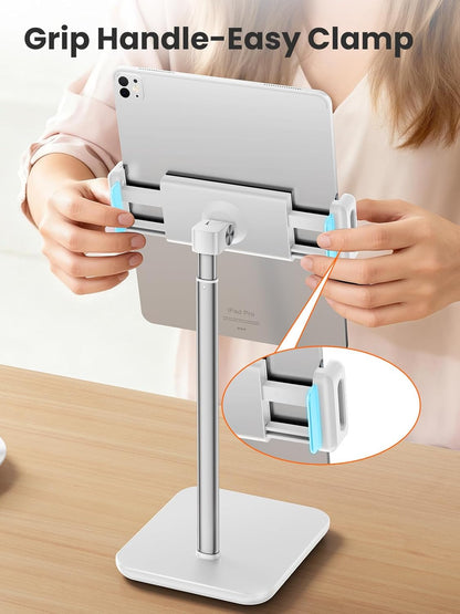 tounee Height Adjustable Tablet Stand, 3.5lb (1.6kg) Max Support, Up to 18" Tall, Slim Portable Monitors Stand Compatible with iPad Pro 12.9, Surface Pro, All 4.7"-15.6" Devices - Black