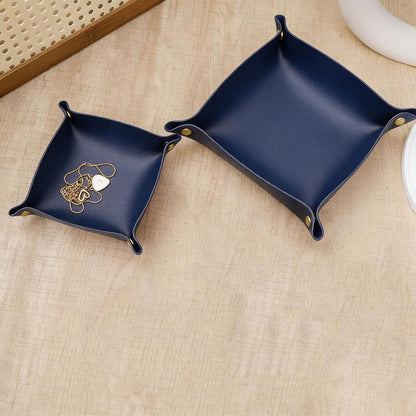 2 Size PU Leather Valet Trays,Square Desk Organizer Catchall Tray Set,Folding Travel Organizer,Jewelry Key Cosmetic Storage Tray for Entryway Dresser Desktop(Yellow)