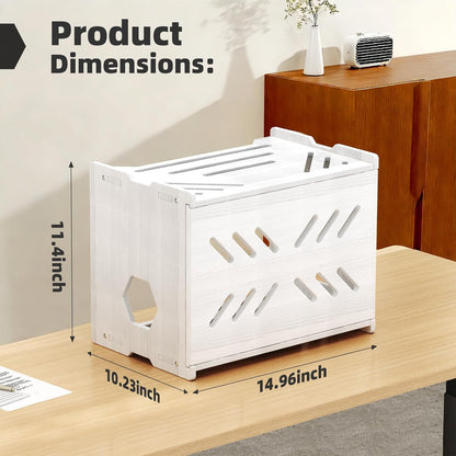Solid Wood Projector Shelf Router Shelf Projector Stand Router Storage Box Router Cover Organized Modem Cable Power Strip Cable Management Hider Rack by Need Assembly (White)