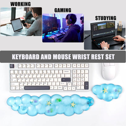 Gel Keyboard and Mouse Wrist Rest Set – Cute Clear Cloud Wrist Rest for Computer Keyboard 60%/68%/75%, Comfort & Support for Typing and Gaming