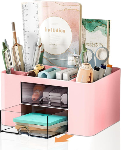 Cayxenful Pencil Holder For Desk,5 Slots 360°Degree Rotating Desk Organizers And Accessories,Desktop Storage Stationery Supplies Organizer, Cute Pencil Cup Pot For Office, School, Home (B-White)