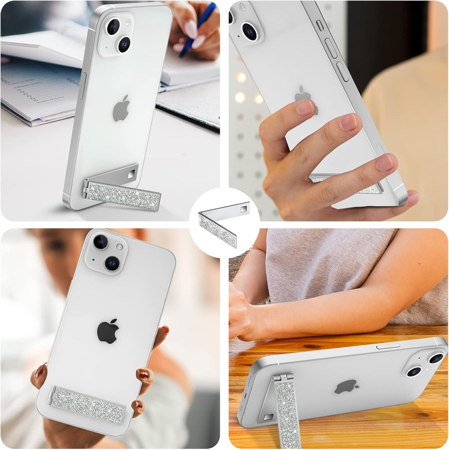 Mini Phone Kickstand, Folding Invisible Portable Metal Cell Phone Stand Holder for Desk, Compatible with iPhone, Samsung and All Cellphones, Black