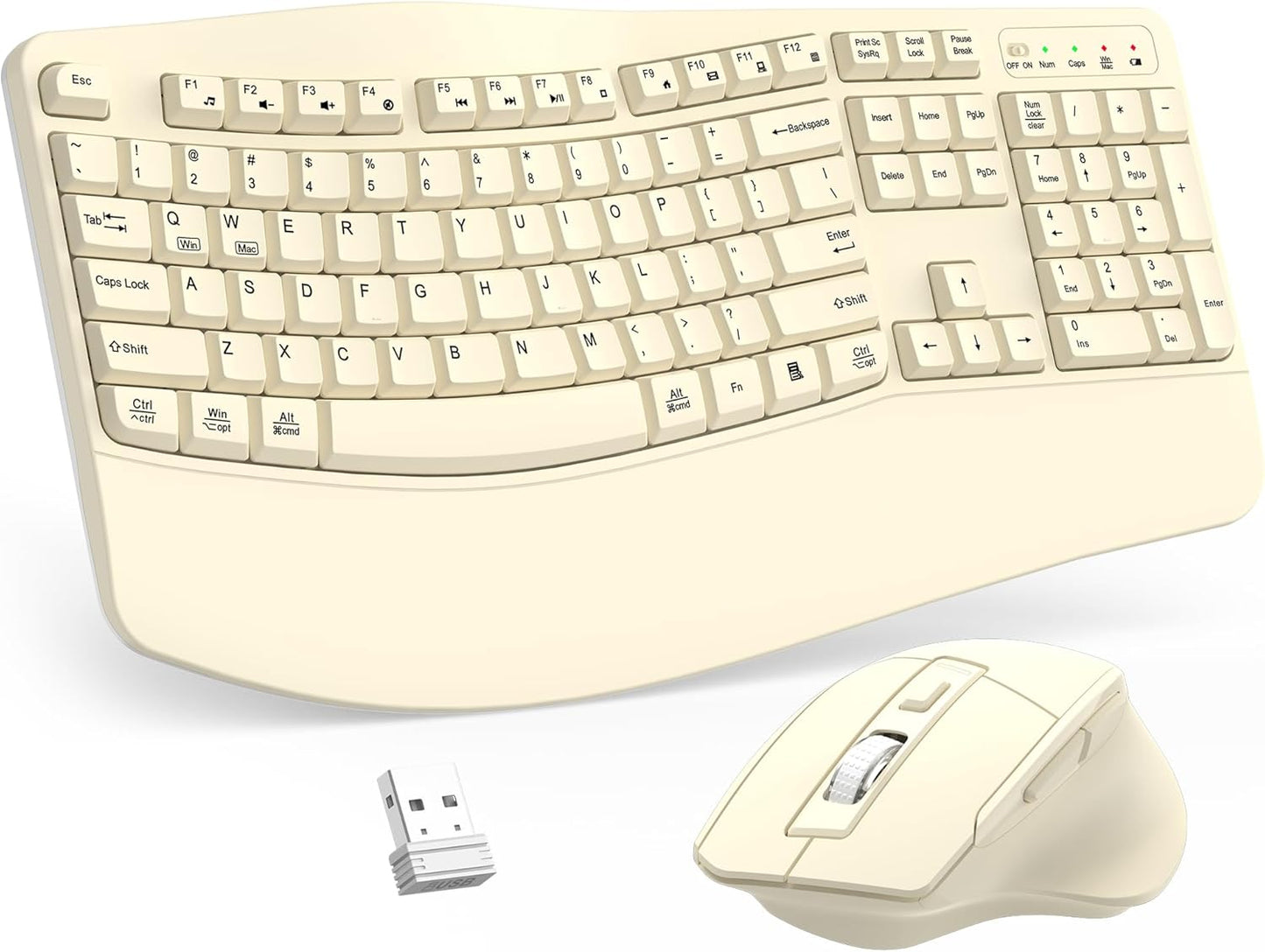 Wireless Keyboard and Mouse Combo, 2.4G Full Size Wave Keys Ergonomic Keyboard with Wrist Rest and 3-Level DPI Adjustable Wireless Ergonomic Mouse for Windows, Mac OS Desktop/Laptop/PC(Black)