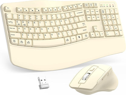 Wireless Keyboard and Mouse Combo, 2.4G Full Size Wave Keys Ergonomic Keyboard with Wrist Rest and 3-Level DPI Adjustable Wireless Ergonomic Mouse for Windows, Mac OS Desktop/Laptop/PC(Black)