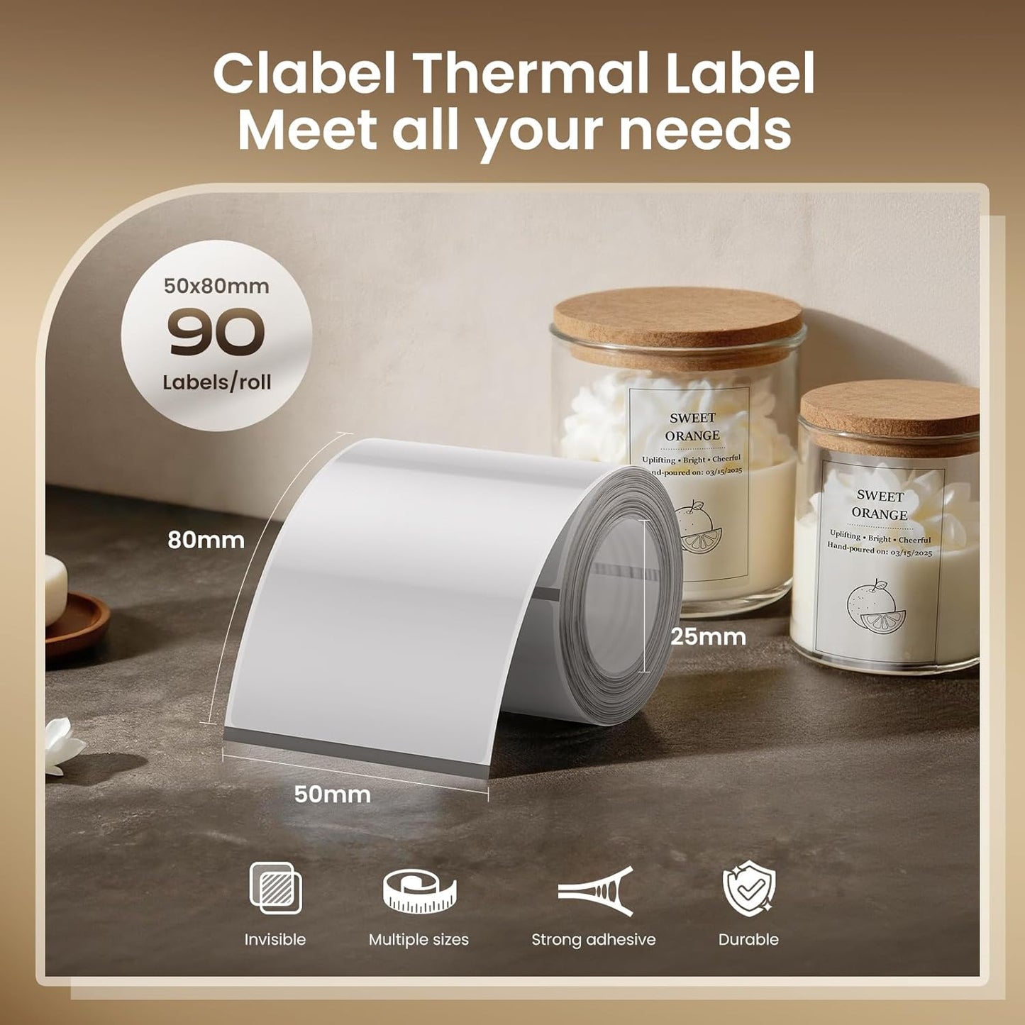 Clabel Printable White Cable Labels 6 Rolls of Thermal Self-Adhesive Paper Labels Tape, 25x78mm (1"x3") 100 Sheets Per Roll, Black Print on White Sticker Tags Durable