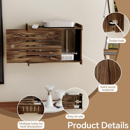 Wooden WiFi Router Storage Box Hider Shelf, Decorative Projector Box Hider Rack Countertop, for Cable, Modem, Internet, Router Power Cover Storage Organizer Cabinet Wall Mounted, Solid Wood