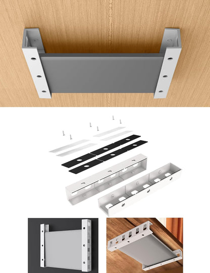 Under Desk Laptop Holder, Under Desk Rack for Keyboard and Small Devices Up to 40mm/1.57in Thick Like Macbooks, Surface, Routers, Modems, Cable Box, Network Switch and More (Black)