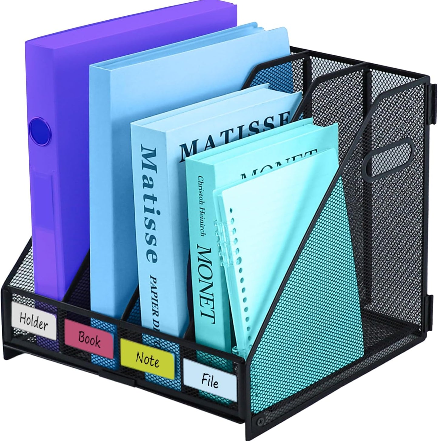 Desk Organizers Metal Magazine File Holder Racks Desktop Folder Storage Binder Organiser Document Organization for Home Office & Classroom,5 Vertical Compartments