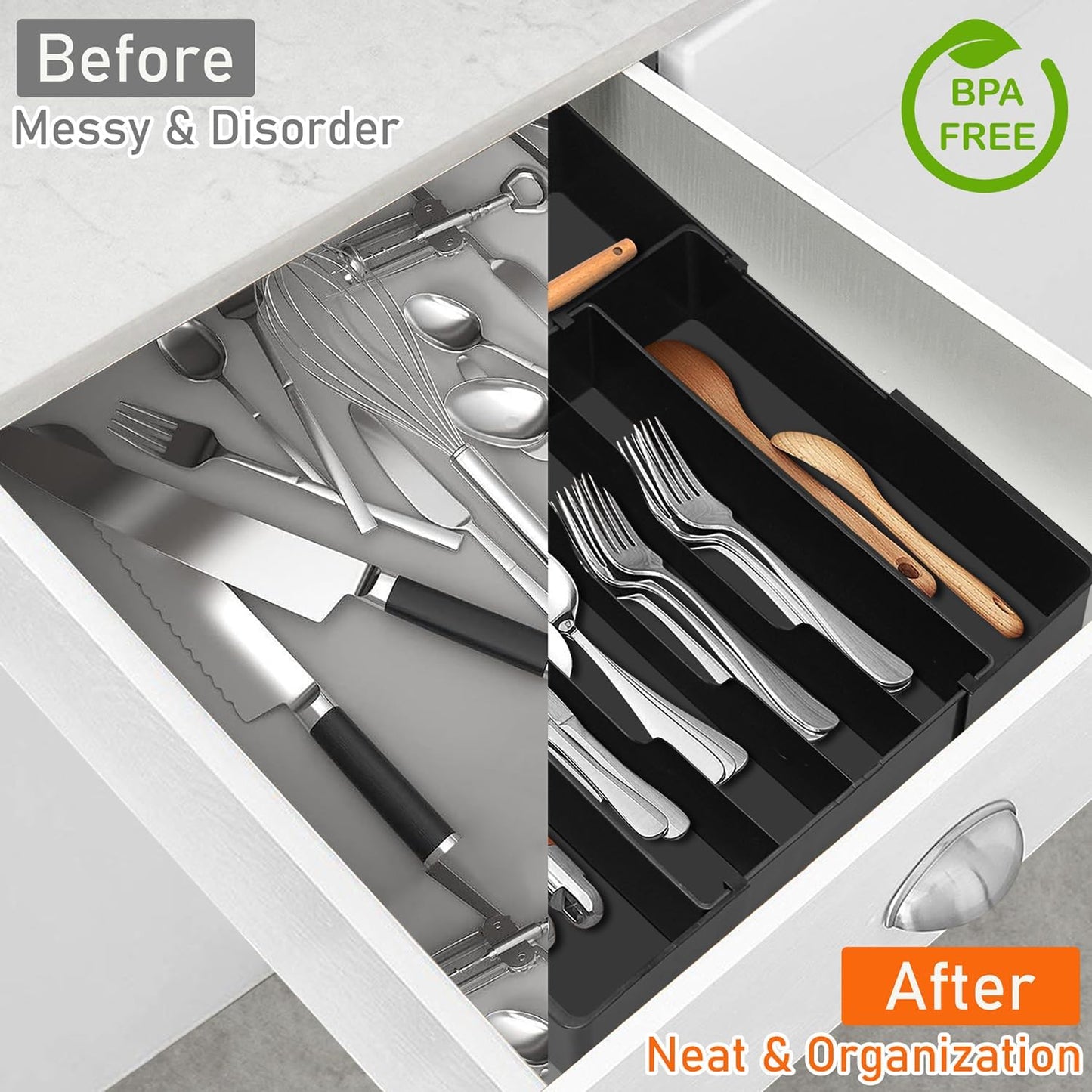 Spaclear Silverware Organizer - Expandable Kitchen Drawer Organizer, Utensil Drawer Organizer, Adjustable Plastic Flatware and Cutlery Holder, Kitchen Organizers Storage for Forks Knives, Black