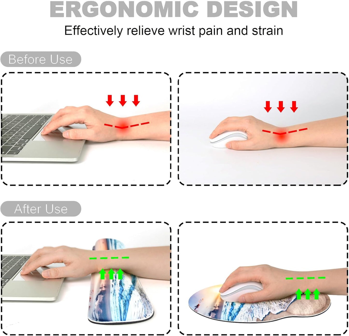 Ergonomic Mouse Pad with Wrist Rest and Keyboard Wrist Rest, Memory Foam Wrist Rest for Computer Keyboard, Easy Typing, Pain Relief, Mouse Pad Wrist Support for Gaming,Office, Laptop, Black Flower