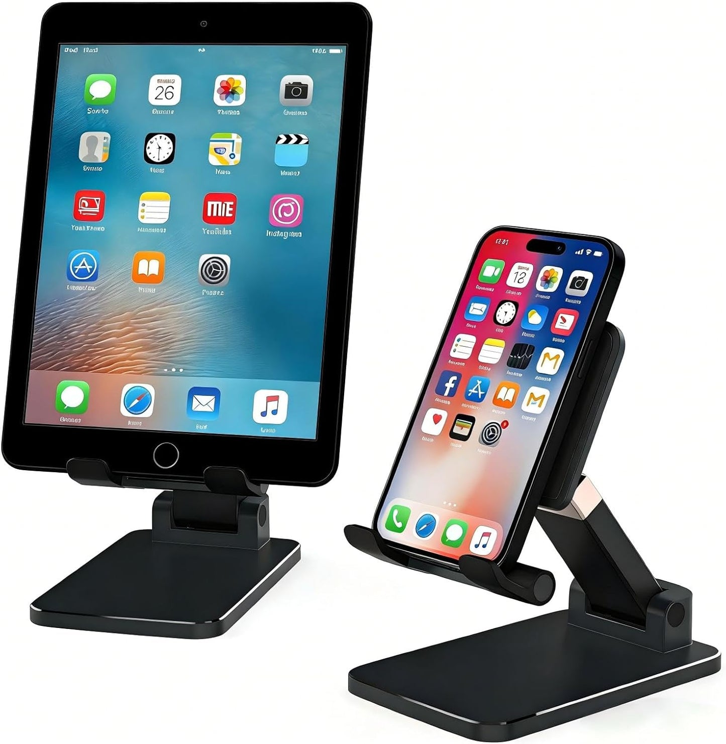 Adjustable Cell Phone Stand for Desk - Foldable Desktop Phone Holder Compatible with All 4-10 Inches Smartphone and Tablet for Workspace Organizers(1Pack Black)