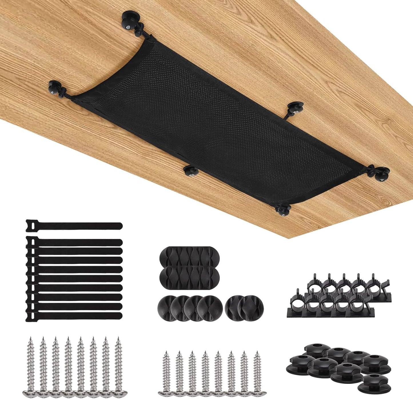 WurdeWindig Cable Management Net, Black Cable Manager Kit,Flexible Under Desk Mesh, Extra Large Capacity Cable Organization,Hide Cables for Desktop, 37.5 * 9.5Inches，Suitable for Large Desks.