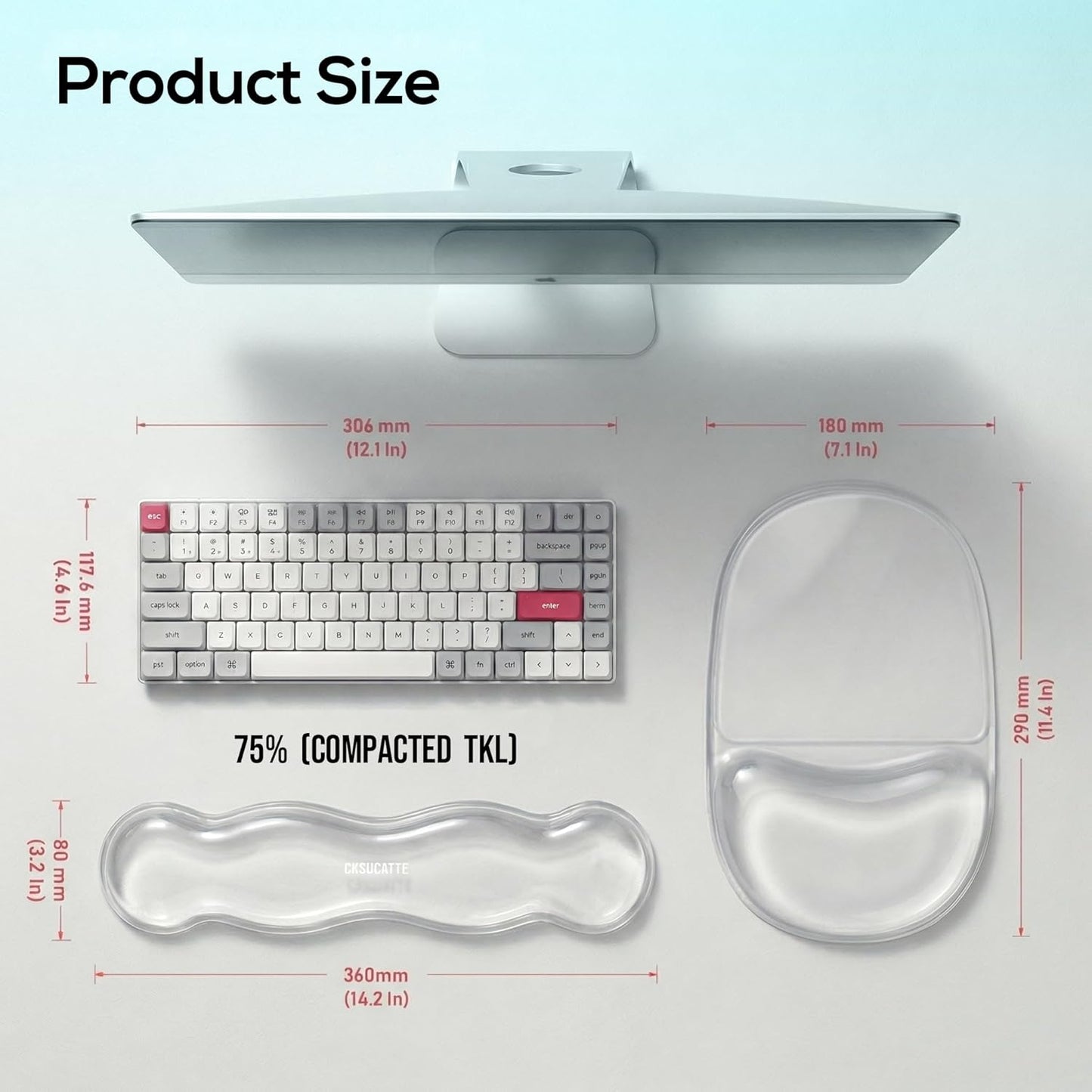 Ergonomic Clear Gel Wrist Rest for Computer Keyboard - Non-Slip Crystal Gel Pad, Soft Comfortable Support, Washable, Office Gaming Wrist Pain Relief