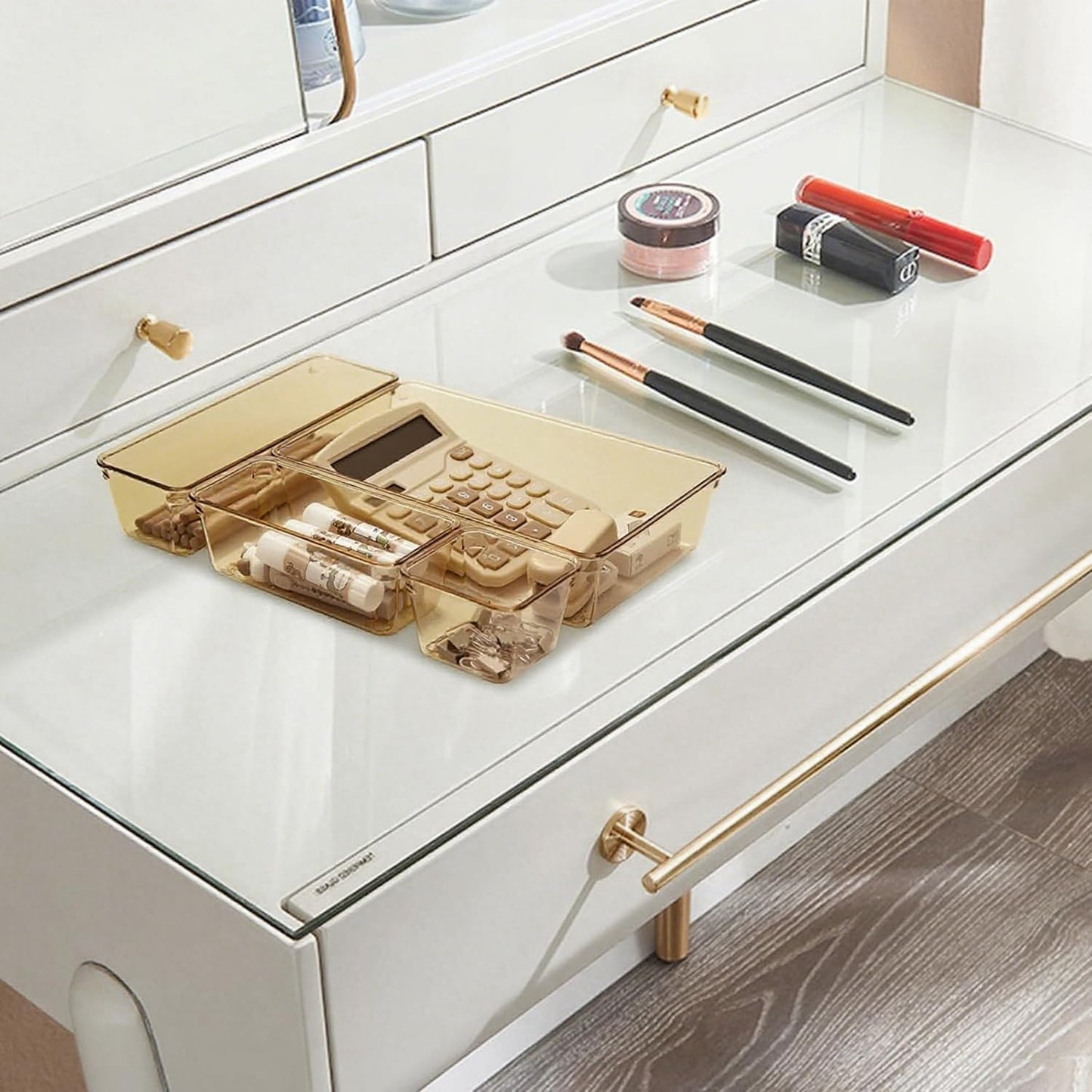 Clear Acrylic Drawer Organizers Set Storage for Makeup, Office Desk Small Vanity Trays for Drawer Bathroom Plastic Make up Organizers 25 Pcs