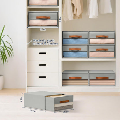 DIMJ Closet Organizers and Storage - Fabric Bins with Drawers for Closet Foldable Clothes Organizers with Clear Window, Stackable Storage Drawers Units for Bedroom, Living Room, 4-Pack, Grey