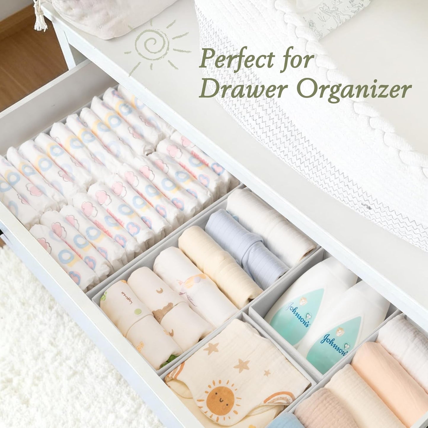 Criusia Drawer Organizer 18-Piece Set, Dresser Organizer for Baby Clothes, Foldable Closet Storage & Drawer Dividers for Underwear, Socks, Nursery (Beige)
