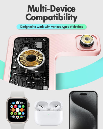 Wireless Charger Stand Charging Station: 3 in 1 Charger Stand Multiple Devices for Apple - iPhone 17 16e 16 15 14 Pro Max 13 12 - Watch 11 10 9 8 7 6 5 4 3 2 SE and Ultra Series-Airpods 4 3 Pro, Pink