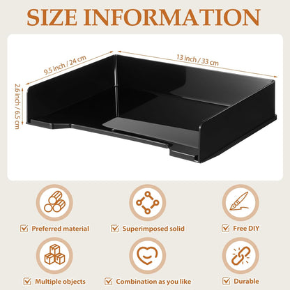 DoubleFill 12 Pcs Stackable Letter Tray Rectangular Plastic Desk Organizer 13 x 9.5 x 2.6 in Paper Holder File Tray Accessories Rack for Desktop Office Desk Drawers (Clear)
