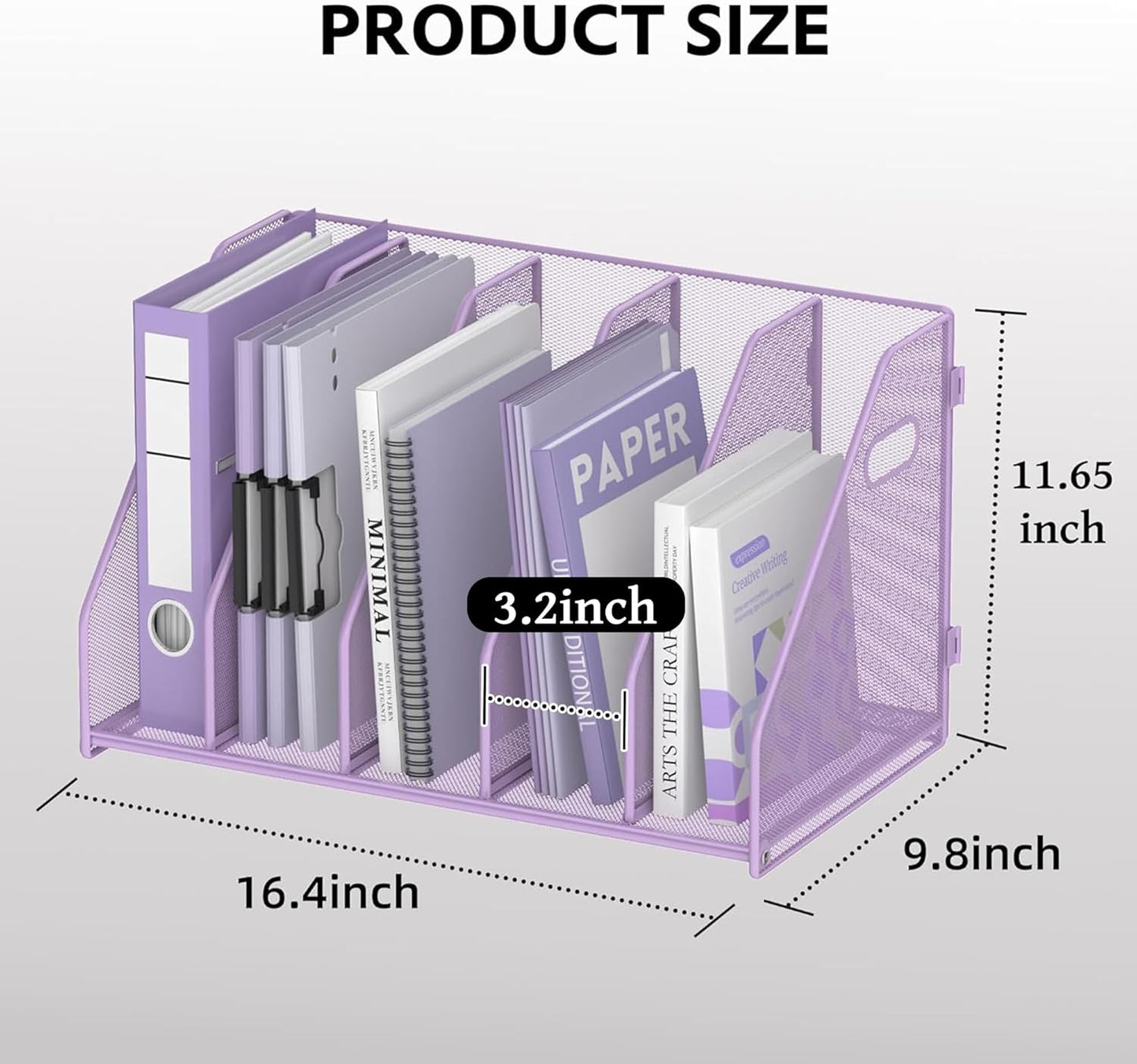 SUPEASY Binder Organizer, Magazine File Holder with 5 Vertical Compartments Rack, Metal Desk File Organizer & Binder Holders, Magazine Organizers for Office Desktop, Home, School, Classroom (Black)