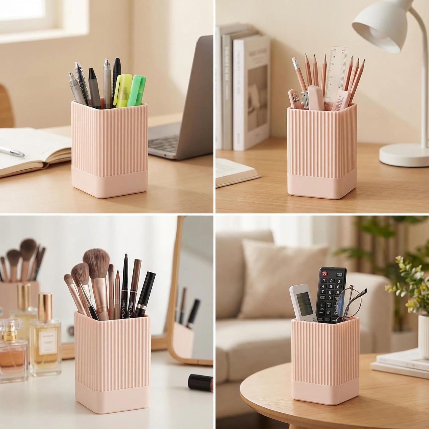 3 Pack Aesthetic Pen Holder for Desk-Sturdy Plastic Pencil Holder - Stylish Makeup Brushes Cup for Women Girls - Cute and Functional Desk Organizer for Office Supplies - Modern Office Decor Pen Cup