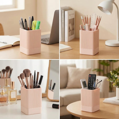 3 Pack Aesthetic Pen Holder for Desk-Sturdy Plastic Pencil Holder - Stylish Makeup Brushes Cup for Women Girls - Cute and Functional Desk Organizer for Office Supplies - Modern Office Decor Pen Cup