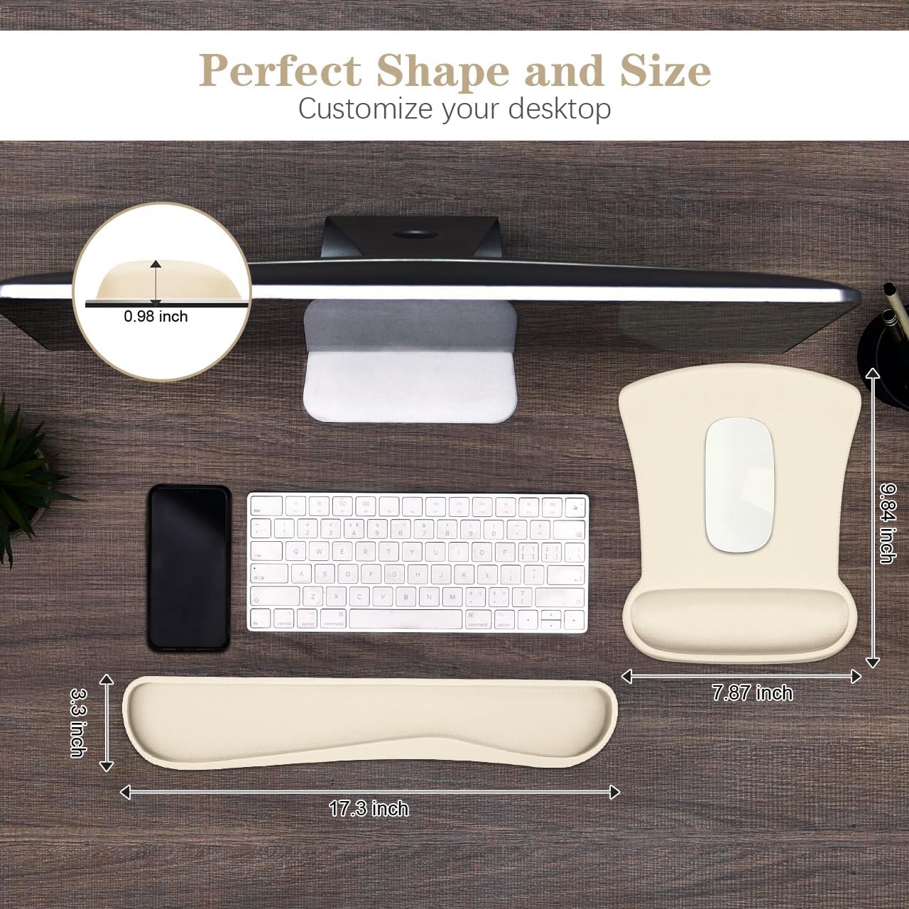 Ergonomic Wrist Rest Support for Mouse Pad and Keyboard Set, Comfortable Memory Foam Keyboard Pad and Soft Gel Mouse Pad, Easy Typing and Pain Relief for Gaming, Office, Laptop, Apricot