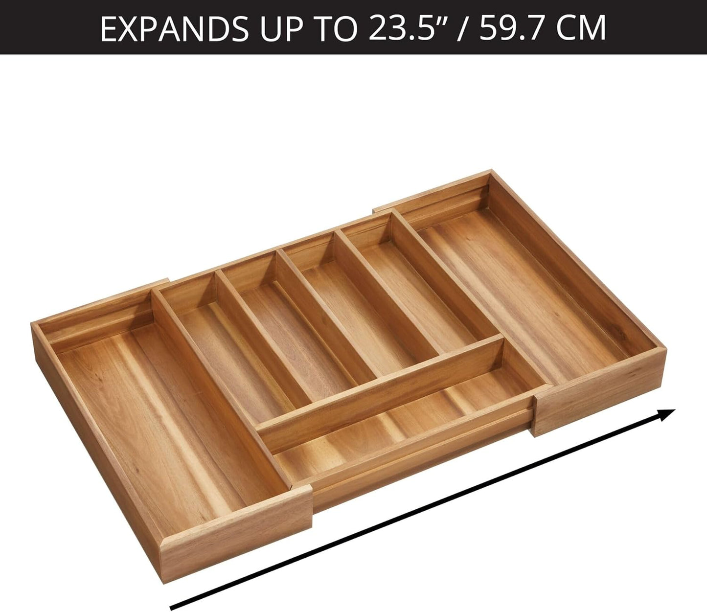 iDesign Expandable Acacia Wood Cutlery Drawer Organizer -Natural