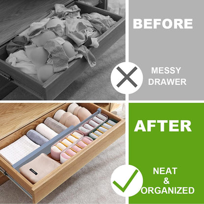 ANTOWIN Bamboo Drawer Dividers Organizers, Drawer Separators Splitter,17-22 inches Long Adjustable Spring-loaded Organizer for Large Utensil, Clothes, Tools Drawers(yellow)