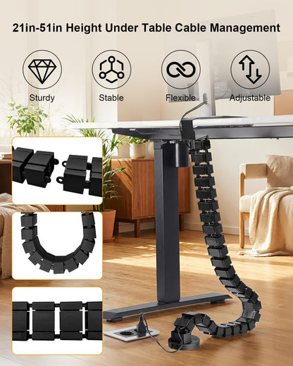 No Drill Clamp-On Under Desk Cable Management Kit, Adjustable Vertebrae Cord Organizer, Flexible Under Desk Wire Management for Standing Desk, Black