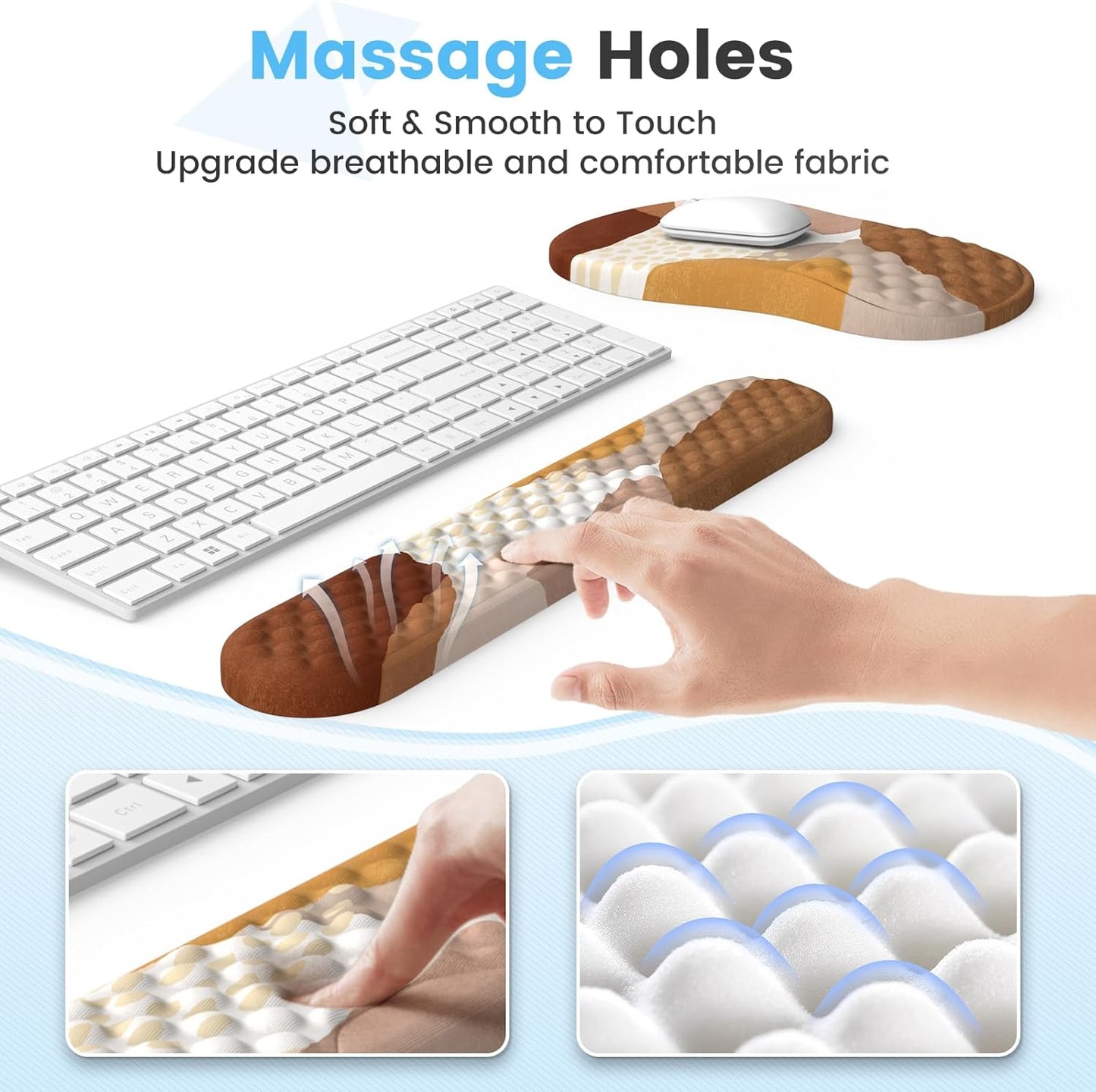 HAOCOO Keyboard Wrist Rest, Ergonomic Mouse Pad with Wrist Rest, 3 in 1 Keyboard and Mouse pad with Coaster Set, Memory Foam Wrist Support, Non-Slip PU Base for Home Office, Rose Gold Pink