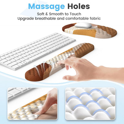 HAOCOO Keyboard Wrist Rest, Ergonomic Mouse Pad with Wrist Rest, 3 in 1 Keyboard and Mouse pad with Coaster Set, Memory Foam Wrist Support, Non-Slip PU Base for Home Office, Rose Gold Pink