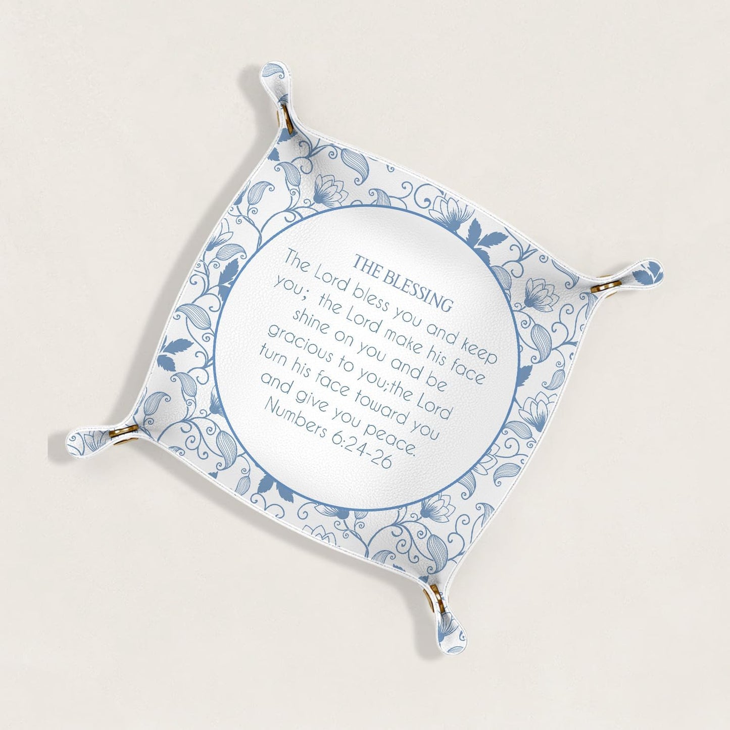 Inspirational Gifts for Women Jewelry Valet Tray, Motivational Positive Affirmations Gifts for Women, Blue Retro Nightstand Desk Accessories PU Leather Tray Organizer for Jewelry Rings Watches